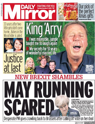 Daily Mirror Newspaper Front Page for 11 December 2018