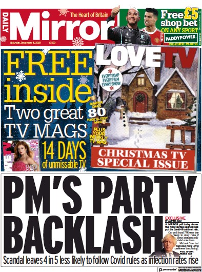 Daily Mirror (UK) Newspaper Front Page for 11 December 2021