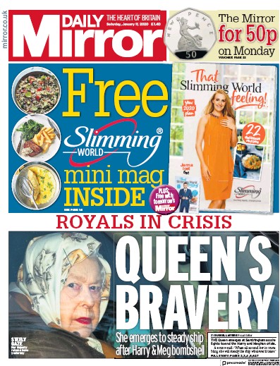 Daily Mirror Newspaper Front Page for 11 January 2020