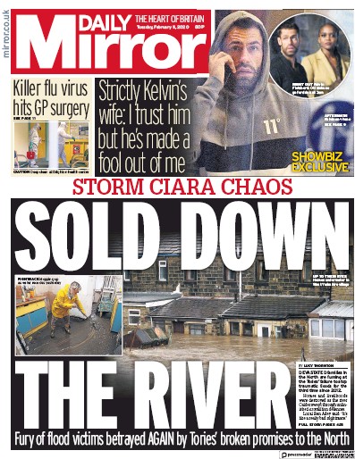 Daily Mirror Newspaper Front Page for 11 February 2020