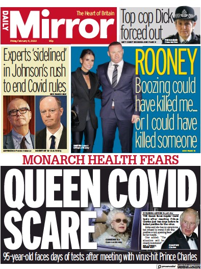 Daily Mirror Newspaper Front Page for 11 February 2022