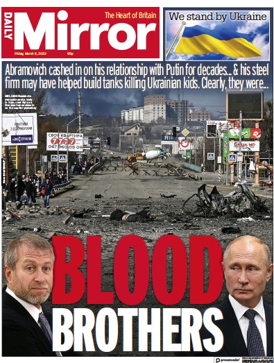 Daily Mirror (UK) Newspaper Front Page for 11 March 2022