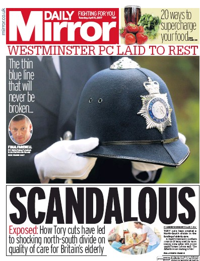 Daily Mirror Newspaper Front Page for 11 April 2017