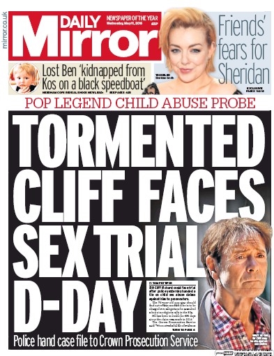 Daily Mirror (UK) Newspaper Front Page for 11 May 2016