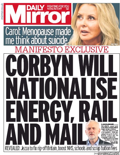 Daily Mirror Newspaper Front Page for 11 May 2017