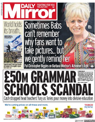 Daily Mirror (UK) Newspaper Front Page for 11 May 2018