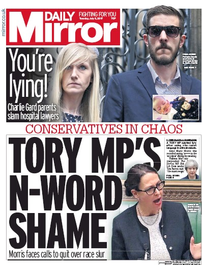 Daily Mirror Newspaper Front Page for 11 July 2017