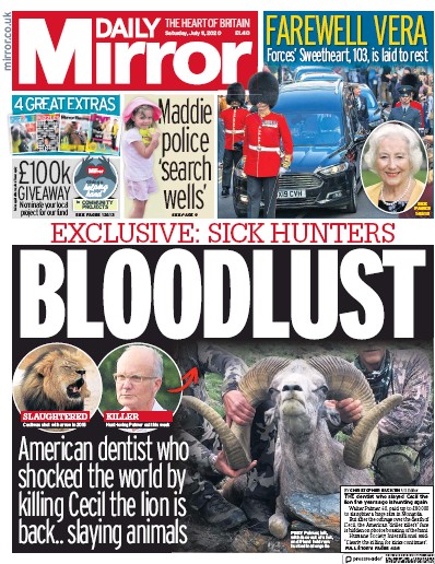 Daily Mirror (UK) Newspaper Front Page for 11 July 2020