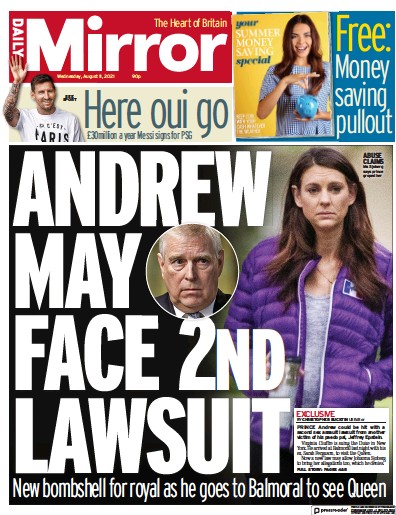 Daily Mirror (UK) Newspaper Front Page for 11 August 2021
