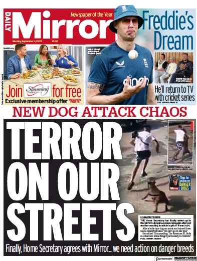 Daily Mirror (UK) Newspaper Front Page for 11 September 2023