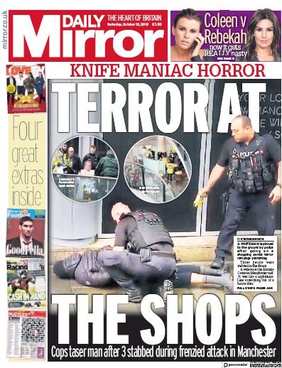 Daily Mirror Newspaper Front Page for 12 October 2019