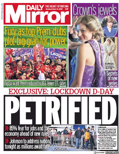 Daily Mirror (UK) Newspaper Front Page for 12 October 2020