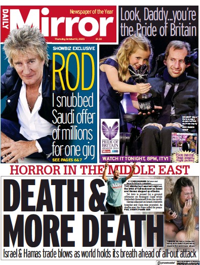 Daily Mirror (UK) Newspaper Front Page for 12 October 2023