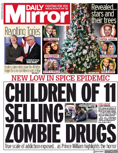 Daily Mirror Newspaper Front Page for 12 December 2018