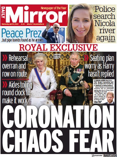 Daily Mirror (UK) Newspaper Front Page for 12 April 2023