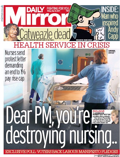 Daily Mirror Newspaper Front Page for 12 May 2017