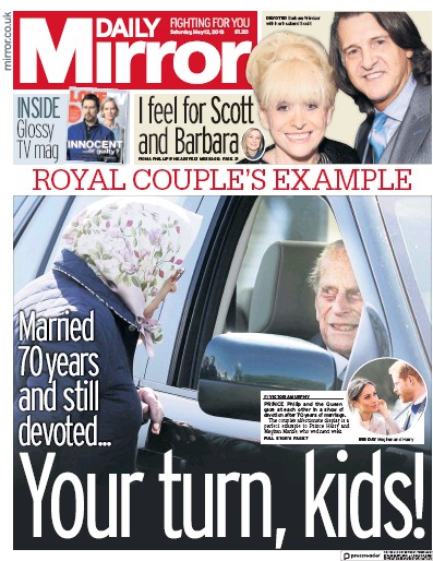 Daily Mirror Newspaper Front Page for 12 May 2018