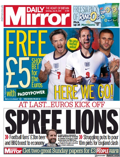 Daily Mirror (UK) Newspaper Front Page for 12 June 2021