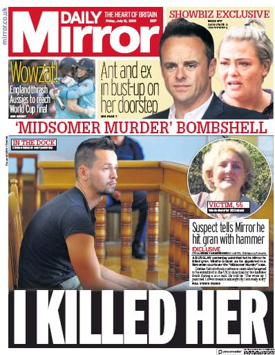 Daily Mirror Newspaper Front Page for 12 July 2019