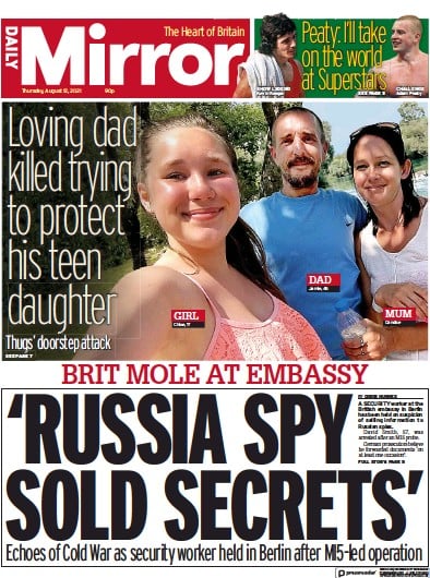 Daily Mirror (UK) Newspaper Front Page for 12 August 2021