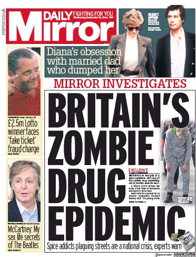 Daily Mirror Newspaper Front Page for 12 September 2018