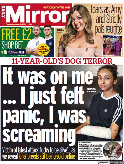 Daily Mirror (UK) Newspaper Front Page for 12 September 2023