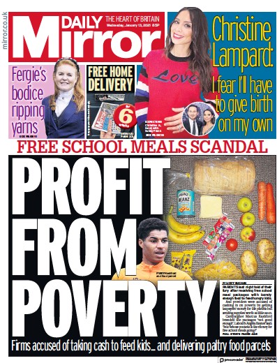 Daily Mirror Newspaper Front Page for 13 January 2021