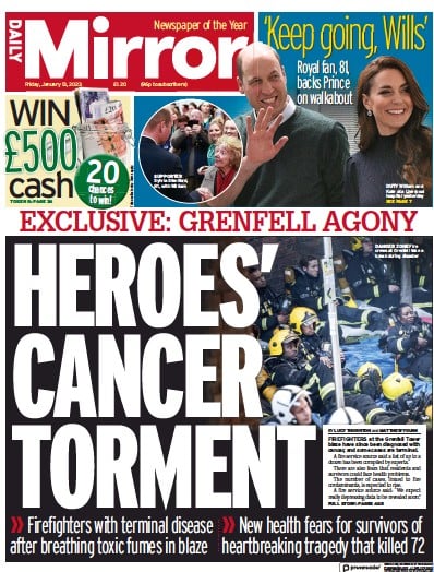 Daily Mirror (UK) Newspaper Front Page for 13 January 2023