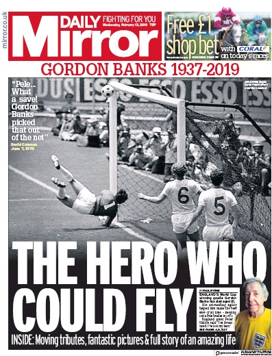 Daily Mirror Newspaper Front Page for 13 February 2019
