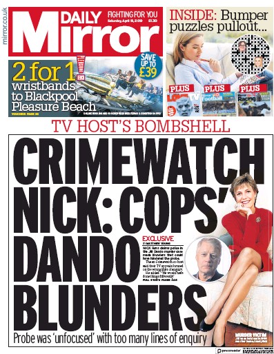 Daily Mirror Newspaper Front Page for 13 April 2019