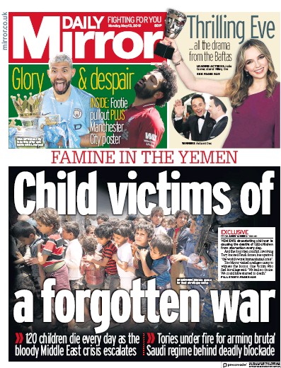 Daily Mirror Newspaper Front Page for 13 May 2019