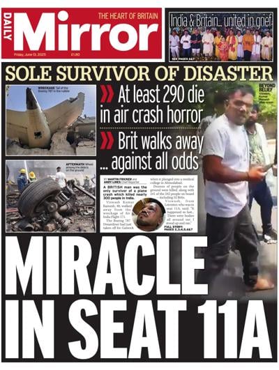Daily Mirror (UK) Newspaper Front Page for 13 June 2025