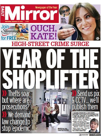 Daily Mirror (UK) Newspaper Front Page for 13 September 2023