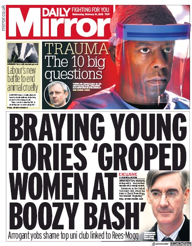 Daily Mirror Newspaper Front Page for 14 February 2018
