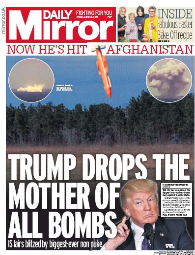 Daily Mirror Newspaper Front Page for 14 April 2017