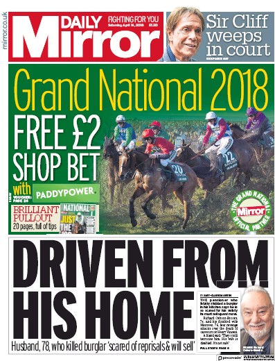 Daily Mirror Newspaper Front Page for 14 April 2018