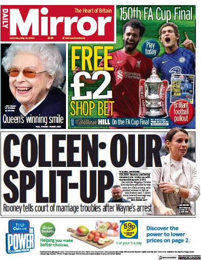 Daily Mirror (UK) Newspaper Front Page for 14 May 2022