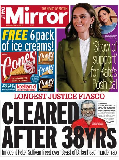 Daily Mirror (UK) Newspaper Front Page for 14 May 2025