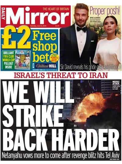 Daily Mirror (UK) Newspaper Front Page for 14 June 2025