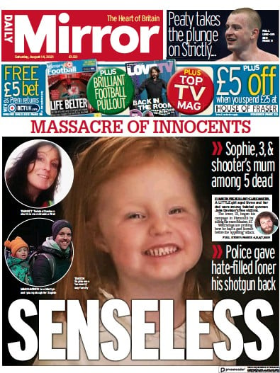 Daily Mirror (UK) Newspaper Front Page for 14 August 2021