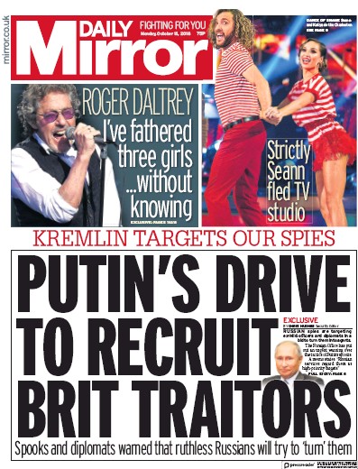 Daily Mirror Newspaper Front Page for 15 October 2018