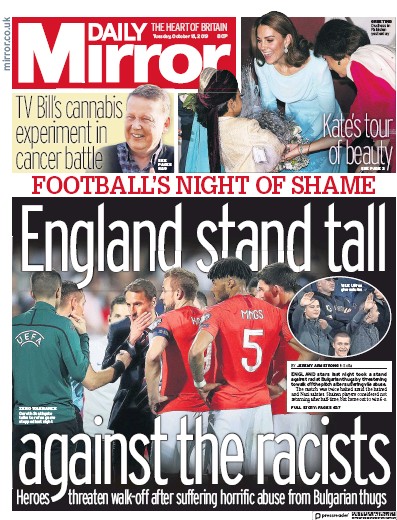 Daily Mirror Newspaper Front Page for 15 October 2019