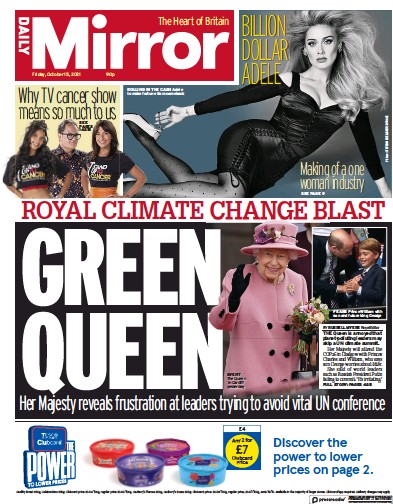 Daily Mirror (UK) Newspaper Front Page for 15 October 2021