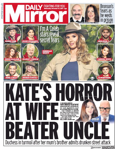 Daily Mirror Newspaper Front Page for 15 November 2017