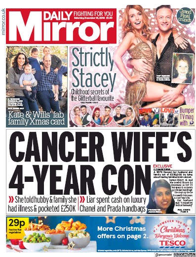 Daily Mirror Newspaper Front Page for 15 December 2018