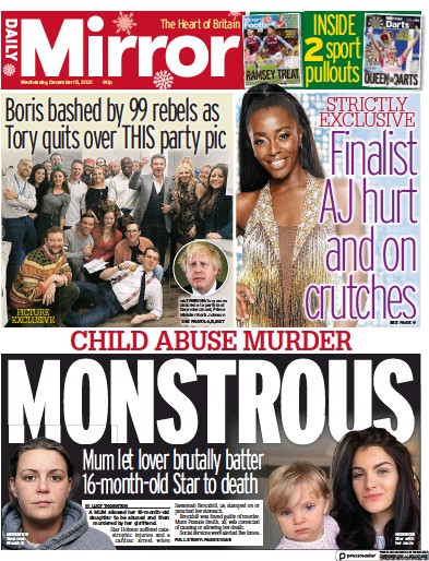 Daily Mirror (UK) Newspaper Front Page for 15 December 2021