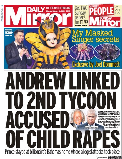Daily Mirror (UK) Newspaper Front Page for 15 February 2020