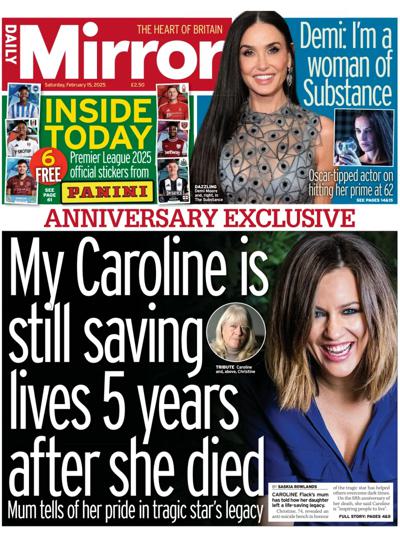 Daily Mirror (UK) Newspaper Front Page for 15 February 2025