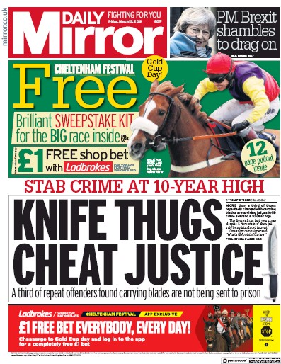 Daily Mirror (UK) Newspaper Front Page for 15 March 2019