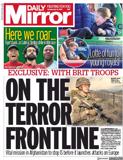 Daily Mirror Newspaper Front Page for 15 April 2019